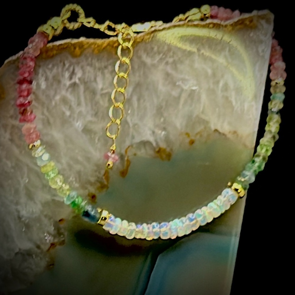 Watermelon Tourmaline, Welo Opal, 18kt Gold Vermeil Bracelet